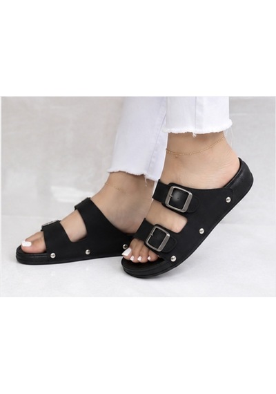N Napa Shoe Pld.200-z.siyah Napa Shoe Çift Tokalı Kadın Comfort Terlik Siyah