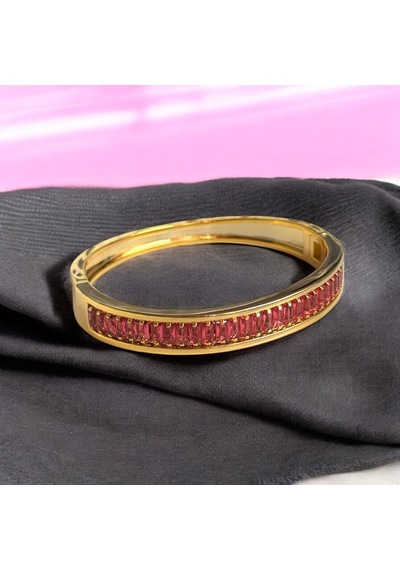 Kırmızı Sanat Evi Gold Pembe Sıralı Taşlı Şık Kadın Çelik Kelepçe