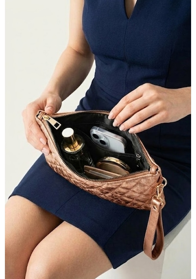Gl-003 Yıldız Dikişli Kadın El Çantası Clutch Çanta Omuz Çantası Çapraz Çanta Pörtföy Çanta Bakır