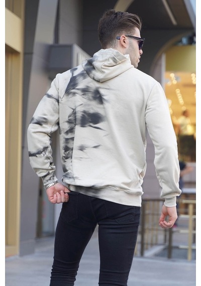 Madmext Bej Nakışlı Kapüşonlu Sweatshirt 5897 Bej