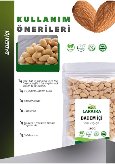 Badem İçi Soyulmuş Çiğ 100g - Blanched Almonds Raw 100 G
