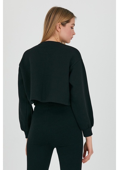 Kadın Bisiklet Yaka 3 İplik Sweatshirt Siyah