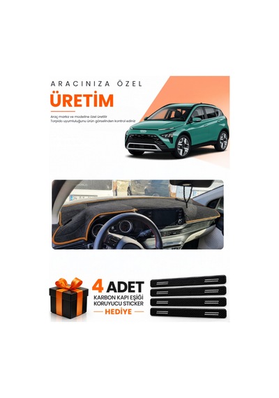 Hyundai Bayon 2021-2026 Uyumlu Torpido Koruma Örtüsü Oto Kılıfı - Siyah Kahverengi