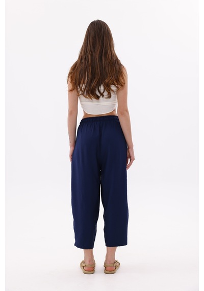 Genius Store Kadın Şalvar Cepli Ayrobin Şalvar Pantolon Ayarlanabilir Beli Lastikli Pantolon Kadın-şalvar Lacivert