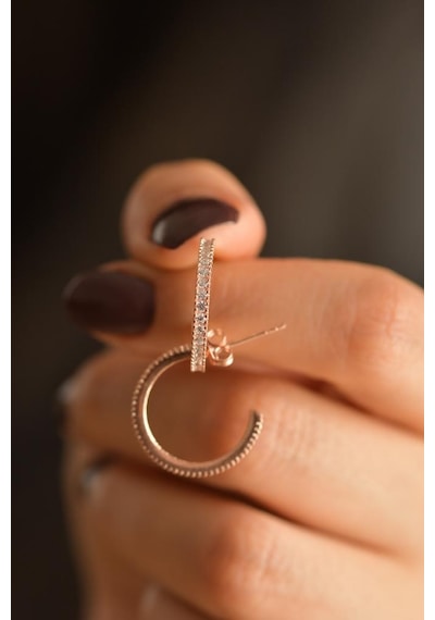 Roza Silver Zirkon Taşlı Rose Halka Model Çivili Gümüş Küpe