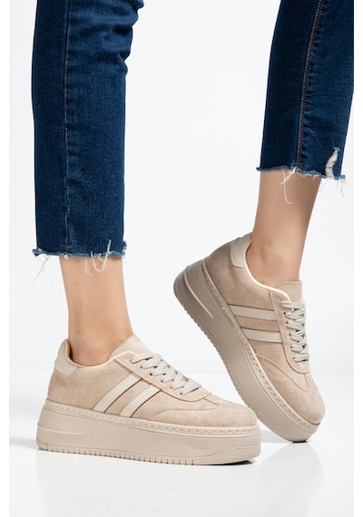 Bahrina Kadın Kalın Tabanlı Sneaker Bej Süet