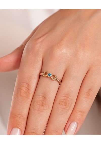 Debora Jewelry 14 Ayar Altın Fiyonk Model Mavi Taşlı Yüzük