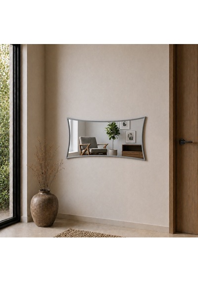 Modern Kavisli Boy Aynası 40x120 Cm Dalgalı Formlu Minimalist Dekoratif Duvar Aynası Gri