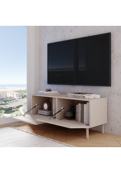 Robinhome Miami Tv Ünitesi Sehpası 2 Kapaklı Ahşap Ayaklı 120cm Kumsal Bej