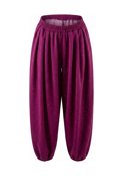 CEMO Beli Ve Paçası Lastikli Simli / Işıltılı Siyah Şalvar Pantolon Bordo