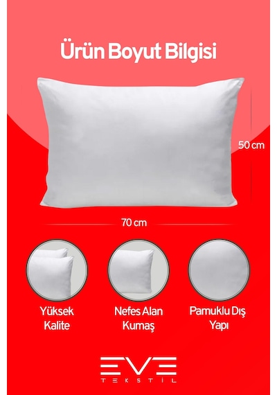 Eve Tekstil Micro Silikon Elyaf Nonwoven Yıkanabilir Antialerjik Yastık 6'lı 50 x 70 CM 700 G Beyaz