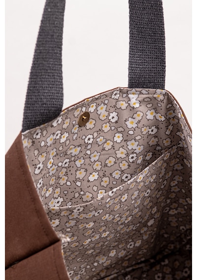 Fabric Craft Bag Omuz Çantası Kadın Duck Kumaş Desenli Büyük Boy Günlük Çanta Kahverengi - Bordo