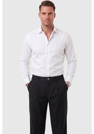 Deepsea Siyah Erkek Rahat Kalıp Tek Pileli Kumaş Pantolon Yanları Lastikli Esnek Smart Casual Pantolon 2600970