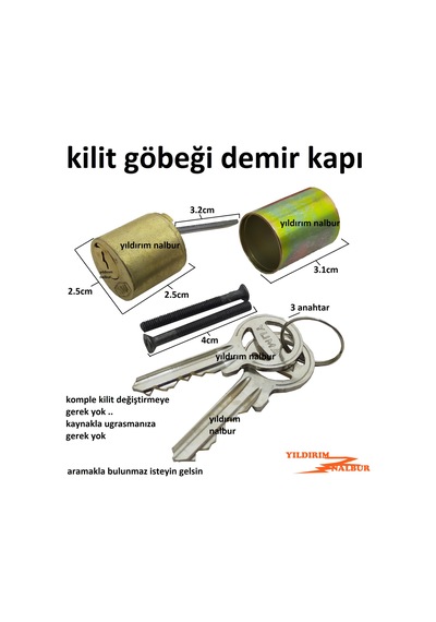 Demir Kapı Kilit Göbeği Demir Doğrama Kilidi Barel Yuvarlak Trajl