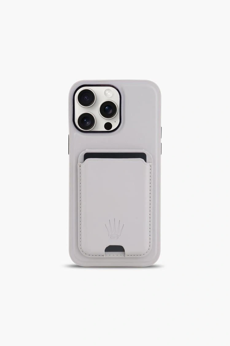 Standlı Apple Uyumlu iPhone 15 Plus Gri Deri Telefon Kılıfı Gri