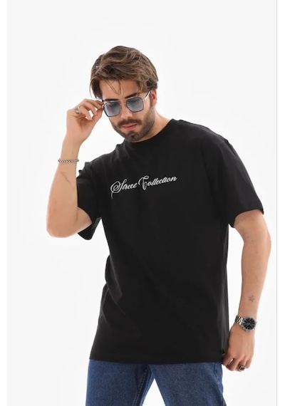 Modi Erkek Baskılı T-shirt Kısa Kol Bisiklet Yaka Regular Fit Rahat Kalıp Günlük Tişört - Siyah - Mymg185503
