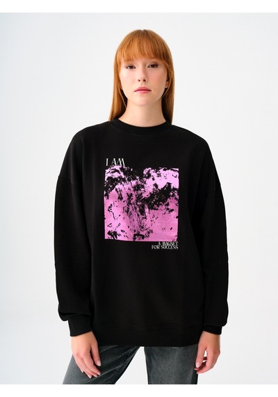 Oversize Fit Kadın Sweatshirt Siyah