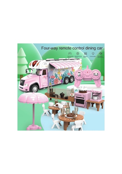 Uzaktan Kumandalı 3d Disko Işıklı 40 Parça Aksesuarlı Pembe Karavan Full Fonksiyon Oyuncak 38 Cm. Pembe