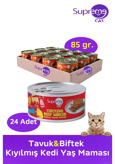 Supreme Cat Tavuk & Biftek Kıyılmış Konserve Kedi Yaş Maması 24 x 85 G