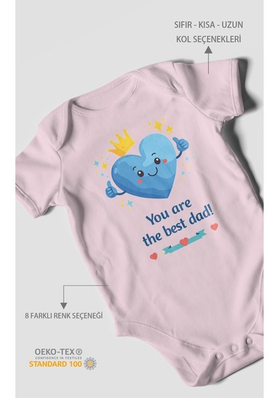 Morivokids You Are The Best Dad Kısa Kollu Bebek Body %100 Pamuk Bebe Pembe