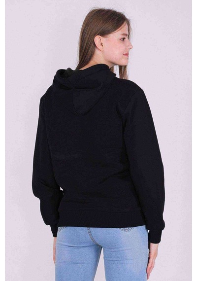Siyah Basic Oversize Kadın Kapüşonlu Hoodie 3 Iplik Sweatshirt