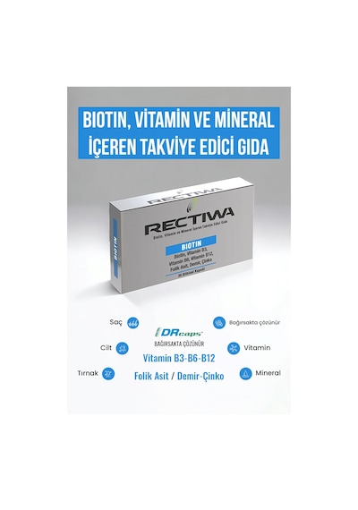 Rectiwa Biotin Vitamin ve Mineral İçeren Takviye Edici Gıda 30 Bitkisel Kapsül