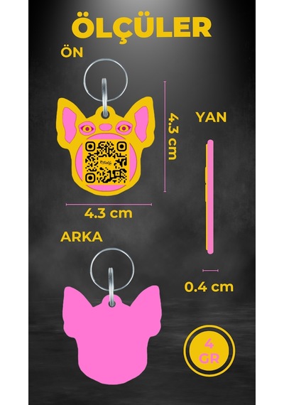 Petjoo 7.Hook Pembe-Sarı Qr'lı Köpek Künyesi