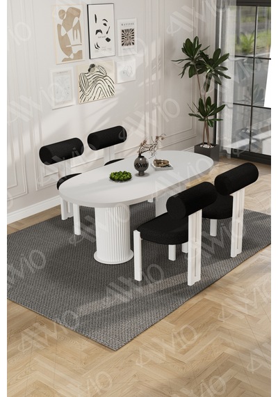 Avvio Lora Serisi Bohem Ayak 4'lü Metal Pofi Demonte Sandalye 80x140 Masa Sandalye Takımı Beyaz Masa Sandalye Beyaz Kumaş Siyah Avvio Lora Serisi Bohem Ayak 4'lü Metal Pofi Demonte Sandalye 80x140 Masa Sandalye Takımı Beyaz Masa Sandalye Beyaz Kumaş Siyah