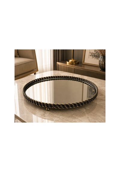 Sleep Nova 3561614213 Bronz Metal Çerçeveli Aynalı Dekoratif Tepsi 35 X 13 Cm