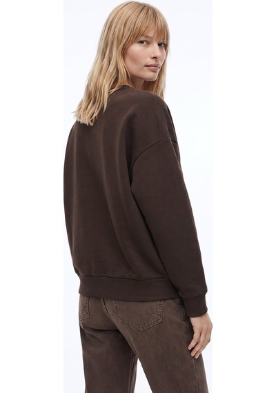 Fabrika Kahverengi Kadın Bisiklet Yaka Oversize Taşlı Sweatshirt F5wl-swt0038 Kahve