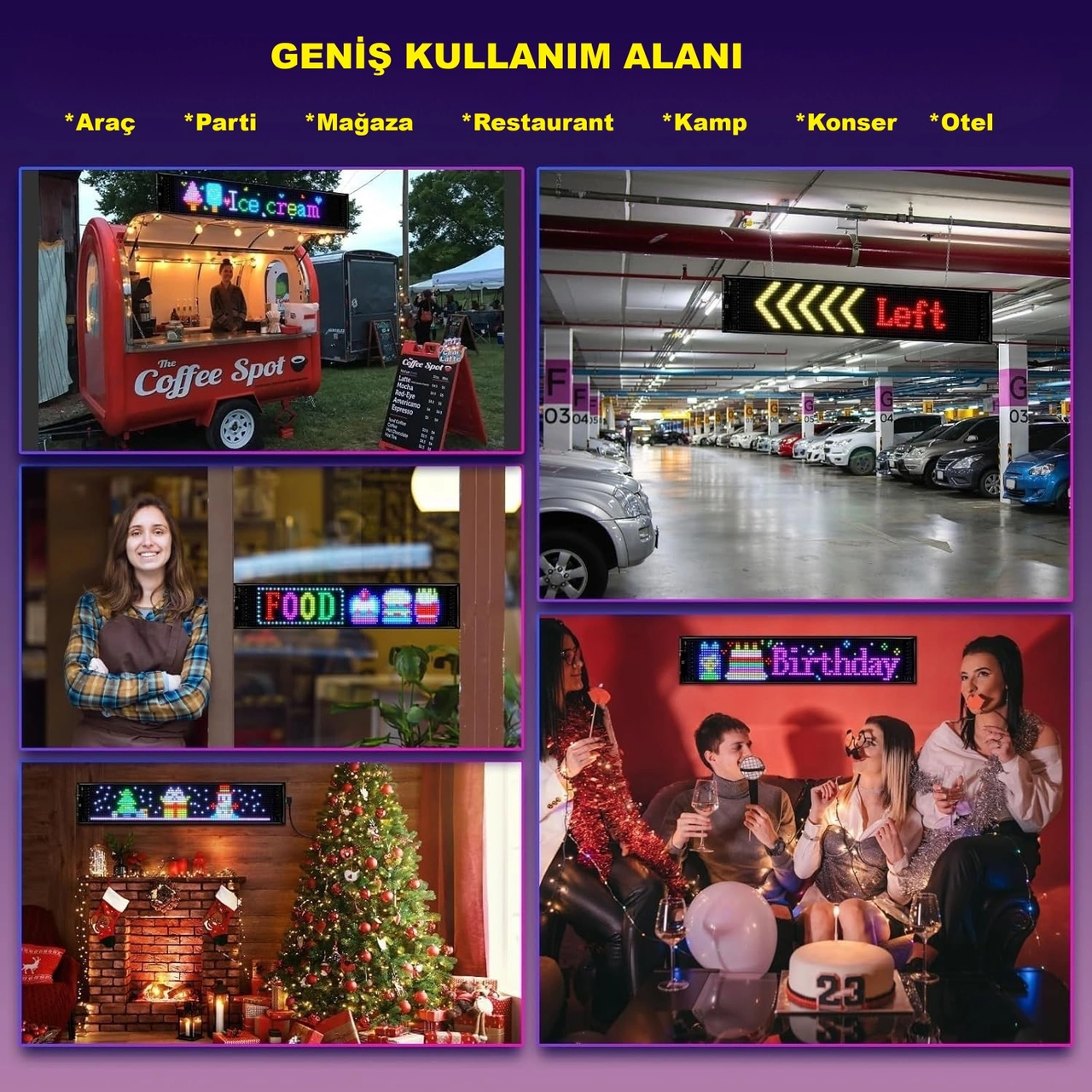 Hymark 35x10cm Programlanabilir Led Matrix Kayan Yazı 20x64 Pixel Emoji Tabela Araba Bluetooth App Kontrol