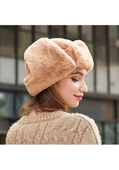 Tezzgelsin Kadın Peluş Kalpak Pilot Şapka Camel