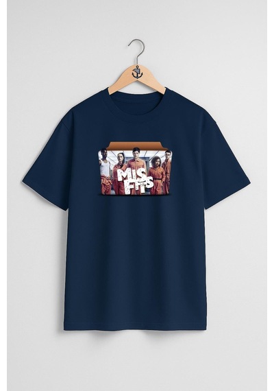 Oversize Misfits Göğüs Tasarımlı Unisex T-shirt Lacivert
