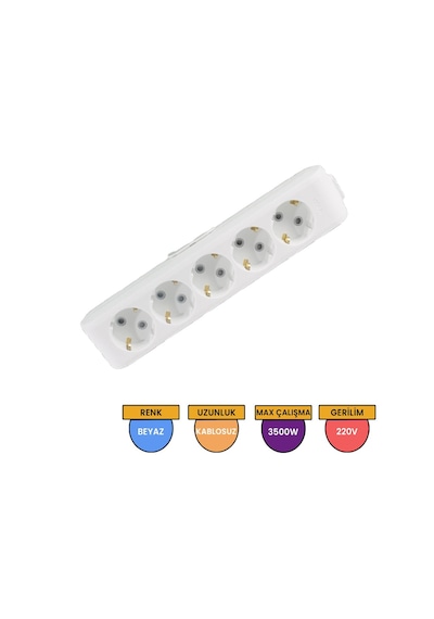Viko 90113500 Multi-Let Topraklı Çocuk Korumalı Klemensli Grup Priz 5'li Beyaz