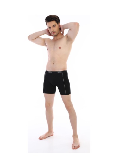 Çift Kaplan Erkek Elastanlı Biyeli Siyah Uzun Boxer 855 Siyah