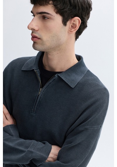 Mudo Erkek Erkek Lacivert Oversize Polo Yaka Kazak 1263351