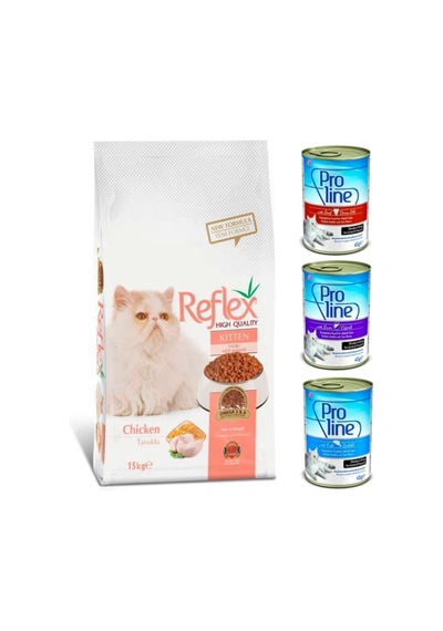 Reflex Kitten Tavuklu Yavru Kedi Maması 15 KG + Proline Konserve Yetişkin Kedi Maması 3 x 415 G