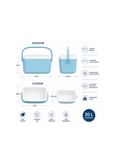 20 Lt Buzzy Buzluk Termos 1179 Cooler Box -440 Açık Mavi