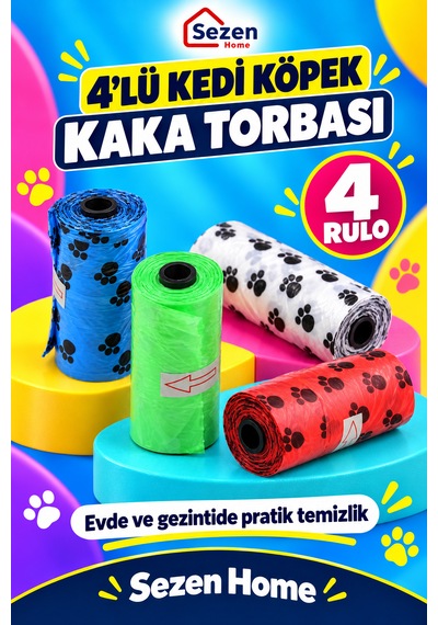 Kedi Köpek Kaka Torbası 4 Rulo Evcil Hayvan Dışkı Toplama Ve Temizlik Poşeti