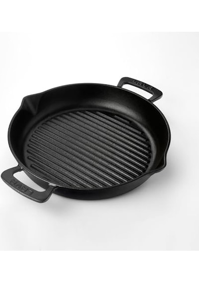 Lava Döküm Yuvarlak Izgara Tava, Metal Kulplu, 32cm, Siyah Genel