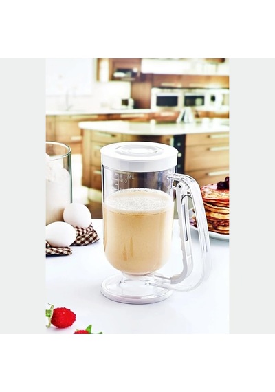 Hamur Porsiyonlayıcı 900ml, Pankek Ve Kek Hamuru Dağıtıcı, Damlatmaz Mekanizma, Ölçekli Şeffaf Gövde, Bulaşık Makinesinde Yıkanabilir