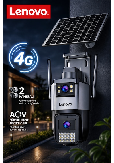 2 Kameralı Sim Kartlı Solar Panelli Aov Sürekli Kayıt Yapabilen Gece Görüşlü Güvenlik Kamerası
