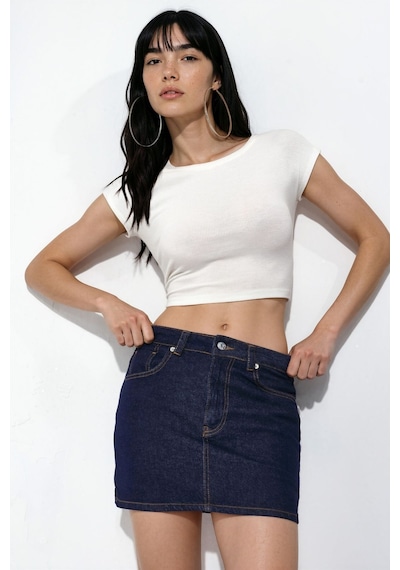 Hiccup Denim Şort Etek Koyu Mavi Denim