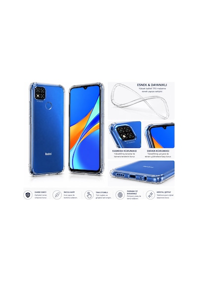 Logis Xiaomi Redmi 9c Uyumlu Şeffaf Silikon Kılıf Kamera Korumalı Darbe Emici İnce Esnek Tpu Telefon Koruyucu Kapak