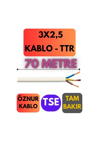 Öznur 3x2,5 Ttr Kablo Metre Seçenekli Beyaz - 70 Metre