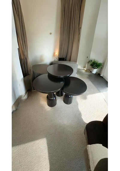Siyah Renk Masif Ahşap Mantar Sehpa 3 Lü Doğal Zigon Ve Fiskos Takımı - Wooden Coffee Table Siyah
