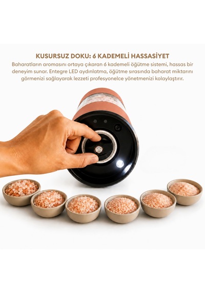 Pizen Windmill Usb Şarjlı Otomatik Baharat Öğütücü Led Işıklı Ayarlanabilir Tuz Karabiber Değirmeni Turuncu