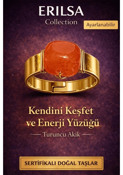 Sertifikalı Turuncu Akik Doğal Taş Yüzük Kendini Keşfet Enerji Çok Renkli