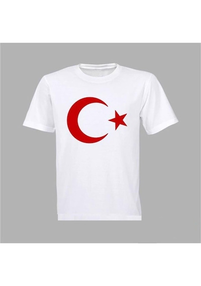 Masho Kids A Kalite Beyaz Üstüne Ay Yıldız Türkiye Tshirt - 29 Ekim Cumhuriy Beyaz