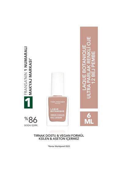 Yves Rocher Laque Botanique Ultra Parlak Renkli Vegan Oje - 12 Bej Pembe Tırnak Dostu & Vegan